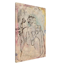 Load image into Gallery viewer, Pink Champagne on Canvas – canvas print by Mehlika Tanriverdi, showing a woman in a bathtub holding a glass of champagne, surrounded by soft pastel tones and elegance