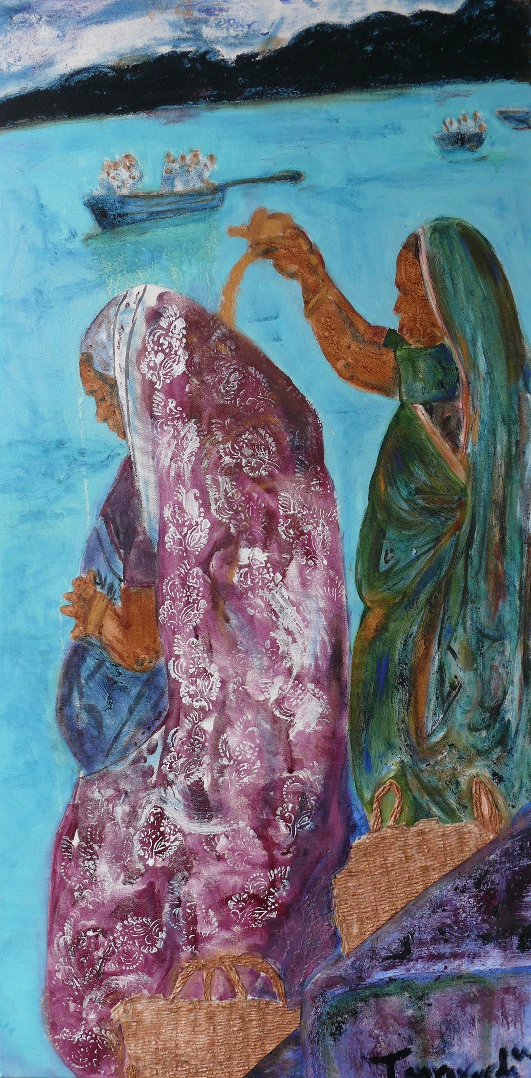 2 Frauen Am Ganges / 50x100 / canvas